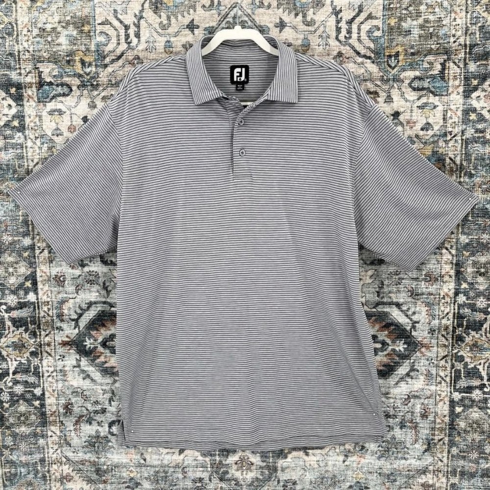 Foot Joy Men's Polo Size XL Grey Black Stripe Logo Short Sleeve